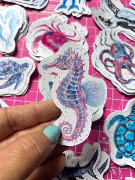 Seahorse Sticker, Vinyl Animal Decal, Kids Sea Life Stickers, Small Journal Sticker, Wildlife Decal, Under the Sea, Beach, Holiday Scrapbook