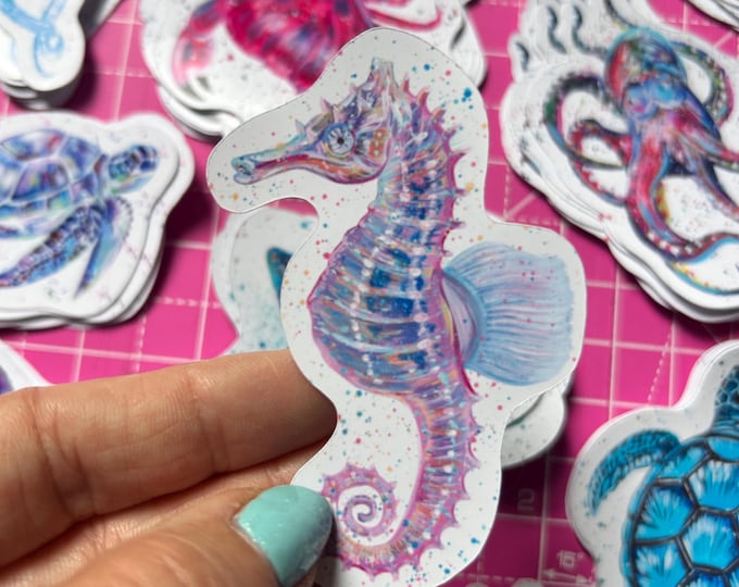 Seahorse Sticker, Vinyl Animal Decal, Kids Sea Life Stickers, Small Journal Sticker, Wildlife Decal, Under the Sea, Beach, Holiday Scrapbook