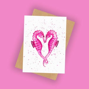 Pink Seahorses Card, Couples Greetings Card,  Sea Life Design, Coastal Life, Any Occasion Card, Card for Girlfriend,