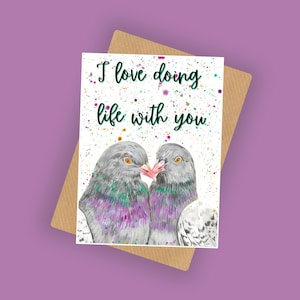 Carte de Saint-Valentin pigeon, carte d'anniversaire, carte pour femme, mari, petit ami, petite amie, partenaire, autre moitié, vie avec vous, carte d'oiseau mignon