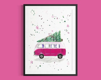 Christmas Camper Van Art Print