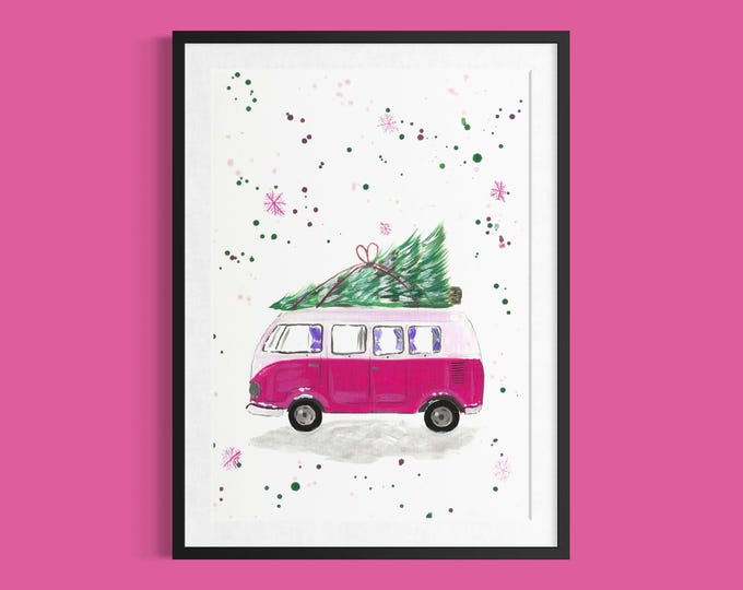 Christmas Camper Van Art Print