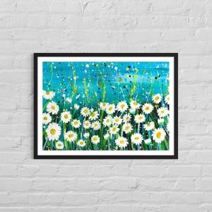 Gänseblümchen Blumenfeld Kunstdruck: Farbenfrohe florale Schlafzimmer Wanddeko (Digitaler Download)