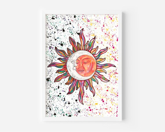 Sun and Moon Artwork, An Original Acrylic Painting by Emma LC, Spiritual Artwork, Gift for Her, Boho Art, Bohemian Wall Art,