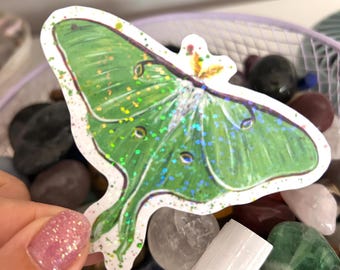 Holographic Luna Moth Sticker: Glossy Vinyl Insect Decal