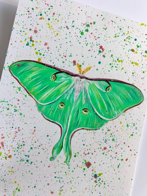 Luna Moth Original Painting, Home Decor, Wall Art, Unique Painting,