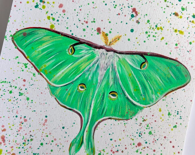 Luna Moth Original Painting, Home Decor, Wall Art, Unique Painting,