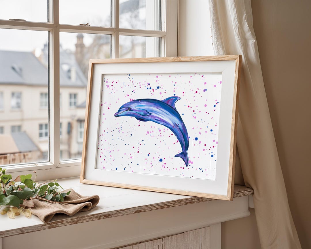 Dolphin Art Print: Colourful Sea Life Painting - Etsy