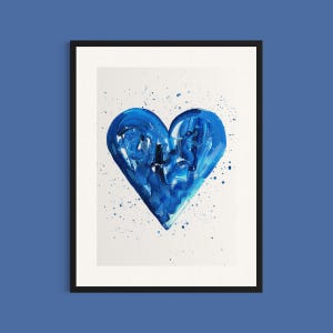 Blue Heart Art Print: Abstract Acrylic Painting, Quirky Wall Decor