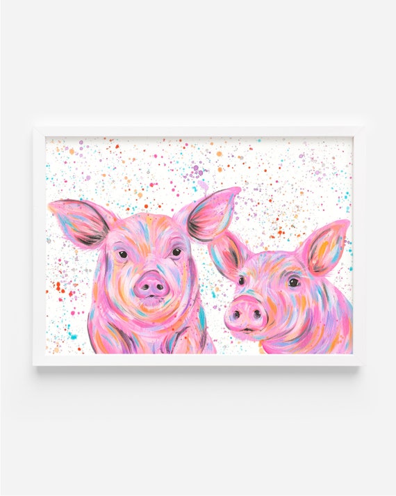 Pigs Original Acrylic Painting, ‘Mildred and Martha’ An Original Artwork by Emma LC, Colourful Animal Art, Farm Decor, Farmhouse Style Pics