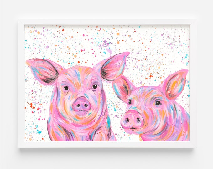 Pigs Original Acrylic Painting, ‘Mildred and Martha’ An Original Artwork by Emma LC, Colourful Animal Art, Farm Decor, Farmhouse Style Pics