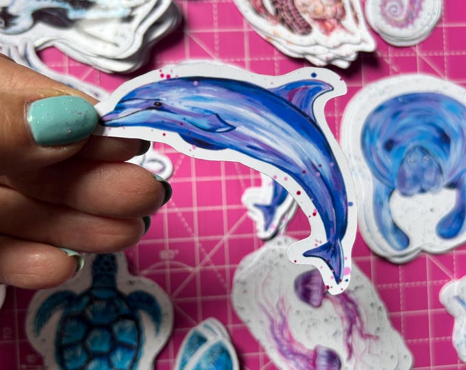 Dolphin Sticker, Vinyl Animal Decal, Sea Life Gifts, Small Journal Sticker, Ocean Wildlife Decal, Scrapbooking