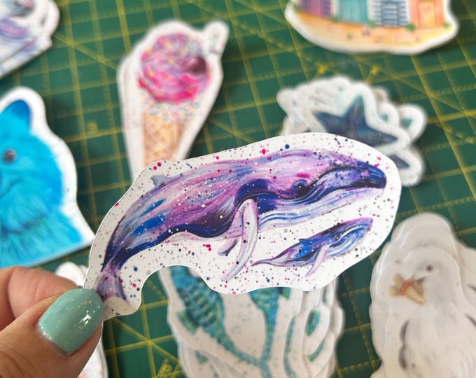 Humpback Whales Sticker, Vinyl Animal Decal, Sea Life Gifts, Small Journal Sticker, Wildlife Decal, Scrapbooking