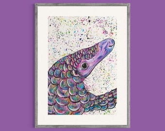 Pangolin Art Print ‘Penelope’, Animal Painting, Colourful Wall Art, Home Decor, Wildlife Gifts, Funky Artwork, Colourful Pangolin Pictures,