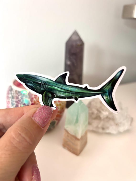 Great White Shark Sticker, Glossy Vinyl Animal Decal, Sea Life, Small Journal Sticker, Wildlife Decal, Scrapbooking, Shark Gifts