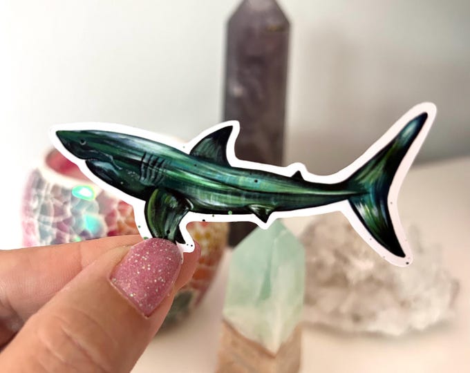 Great White Shark Glossy Vinyl Sticker, Sea Life Decal
