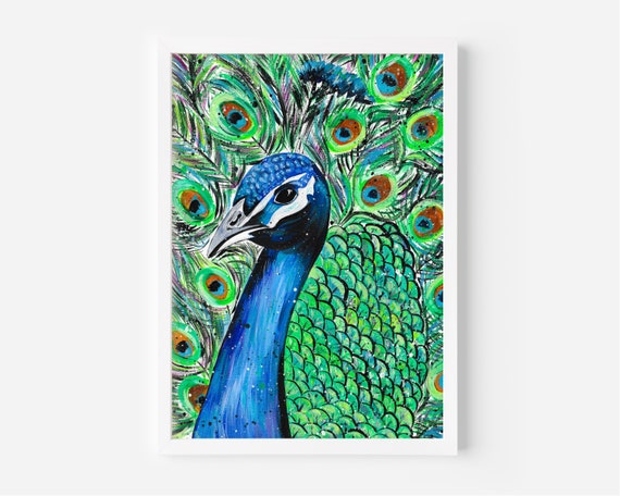 Original Peacock Painting ‘Parker’, Acrylic Art by Emma LC Art, Bird Art, Colourful Peacock Art, Wall Decor, Animal Artwork, Bird Painting