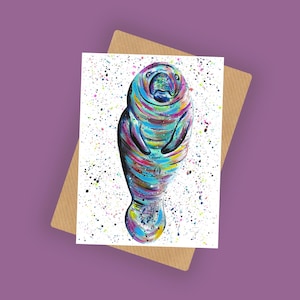 Manatee Greeting Card ‘Bertie’, A6 10x15cm Blank Card, Sea Life Card, Birthday Card, Wildlife Card, Marine Life, Colourful Manatee,