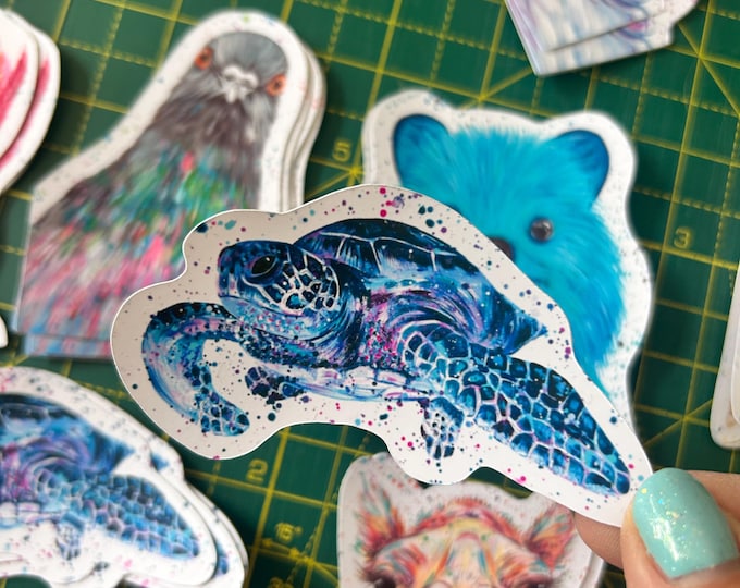 Sea Turtle Sticker, Vinyl Animal Decal, Sea Life Gifts, Small Journal Sticker, Wildlife Decal, Under the Sea, Ocean Life, Coastal Decals