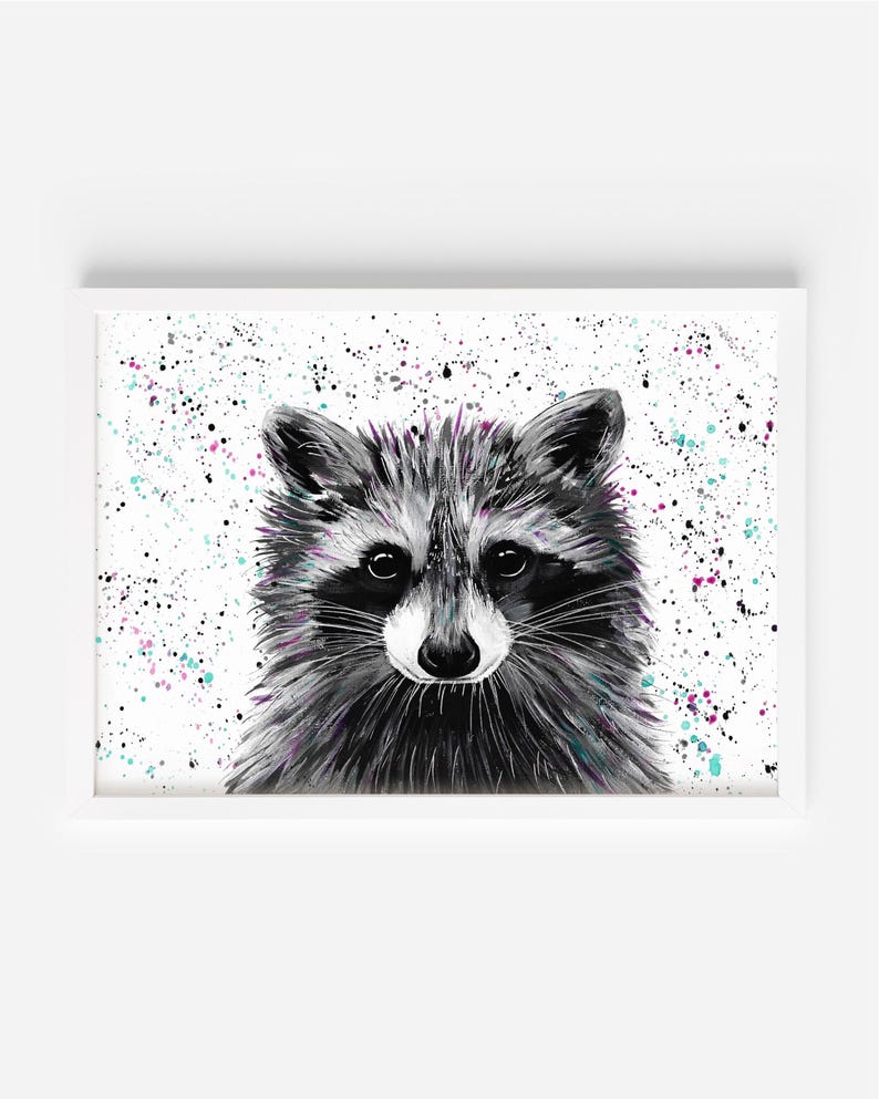 Raccoon Art Print: Colourful Wildlife Painting, Kids Nursery Decor image 8