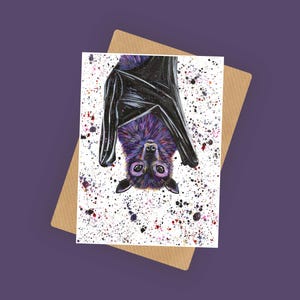 Carte suspendue chauve-souris, carte de voeux, carte vierge, carte animal sauvage, cartes motif animalier, carte toutes les occasions, carte A6, cartes d'animaux, cadeaux chauve-souris,