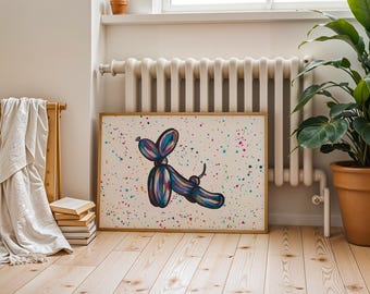 Balloon Dog Yoga Pose Art Print: Quirky Hand-Painted Artwork