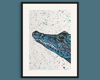 Crocodile Art Print ‘Rocky’, Croc Painting, Crocodile Poster, Colourful Pictures, Wild Animals, Funky Decor, Safari Art, Kids Room Art