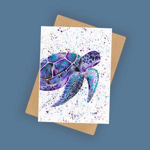 Sea Turtle Greeting Card, ‘Moyra’, A6 10x15cm Blank Card, Wildlife Art, Sea Life Card, Marine Life, Birthday Card, Ocean Card,
