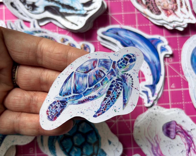 Sea Turtle Sticker, Vinyl Animal Decal, Sea Life Gifts, Small Journal Sticker, Wildlife Decal, Under the Sea, Ocean Life, Coastal Decals