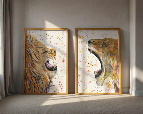 Lion and Lioness Art Print Set