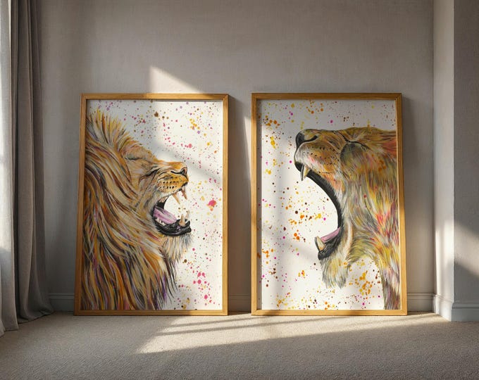 Lion and Lioness Art Print Set