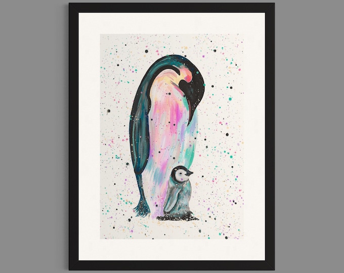 Mum & Baby Penguin Art Print ‘Jess and Harper’