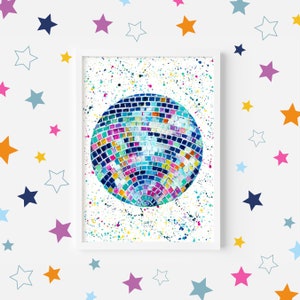 Disco Ball Art Print,  Colourful Home Decor, Quirky Decor, Retro Art, Party Decor, Funky Prints, Eclectic Artwork, Acrylic Painting, Disco