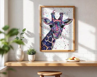 Giraffe Art Print 'Heidi': Colourful Safari Nursery Decor