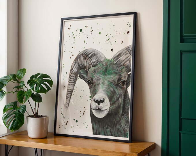 Ram Sheep Art Print: Colourful Farm Animal Wall Decor