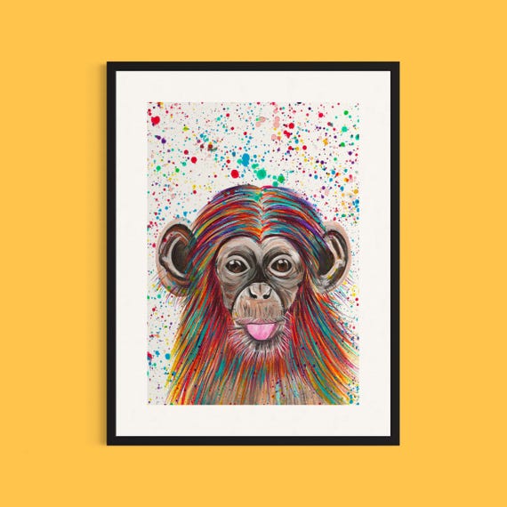 Rainbow Chimp Art Print ‘Oakley’