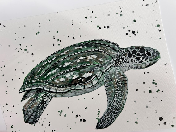 Loggerhead Sea Turtle Acrylic Painting, Sea Life Art, Wildlife Artwork (A4)