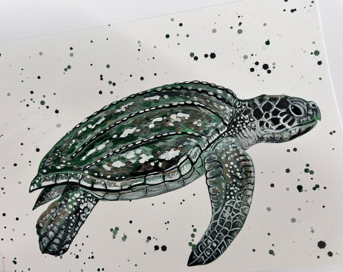 Loggerhead Sea Turtle Acrylic Painting, Sea Life Art, Wildlife Artwork (A4)