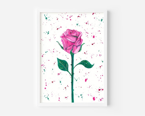Single Pink Rose, An Original Acrylic Painting by Emma LC, Original Art, Flower Art, Rose Painting, Gift for Her, Partner Gift, Anniversary