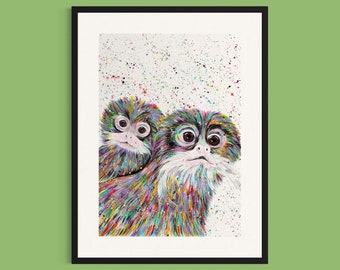 Tamarin Monkey Art Print, Monkey Family, Baby Animals, Nursery Art, Monkey Painting, Jungle Safari Decor, Rainbow Animal Print