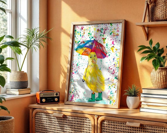 Umbrella Duckling Art Print