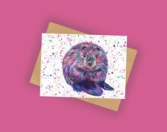 Beaver Greeting Card: Colourful Wildlife Design (A6)