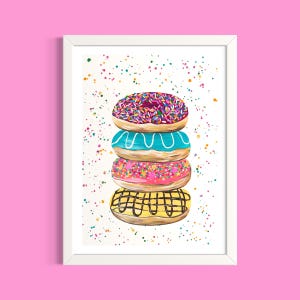 Doughnut Tower Art Print: Colorful Sweet Treats Kitchen Decor
