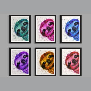 Sloth Art Print ‘Otto’, Sloth Painting, Colourful Wall Art, Rainbow Animal Art, Sloth Gift, Rainbow Sloths, Happy Sloth Wall Art, Home Decor