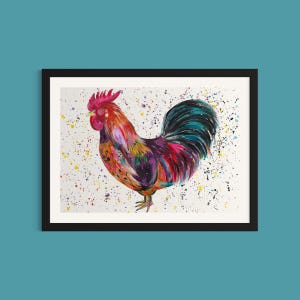 Cockerel Art Print ‘Spencer’, Rooster Painting, Colourful Animal Art, Hen/Chicken Art, Vibrant Home Decor, Farmhouse Interior, Quirky Art