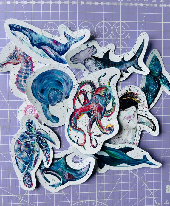 Sea Life Sticker Pack: 10 Marine Animal Designs