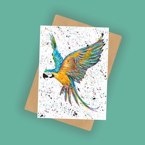 Macaw Parrot Blank Greeting Card ‘Macey’, A6 10x15cm Blank Card featuring Artwork by Emma LC, Any Occasion Card, Birthday Card, Parrot Card