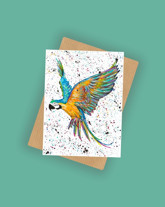 Macaw Parrot Blank Greeting Card ‘Macey’
