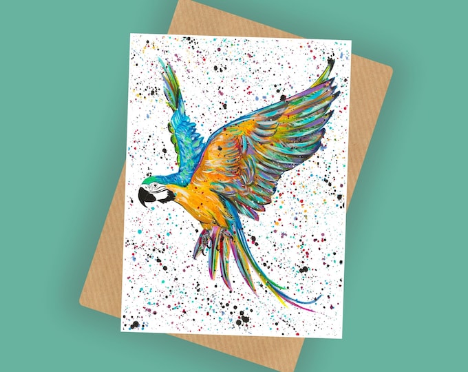 Macaw Parrot Blank Greeting Card ‘Macey’