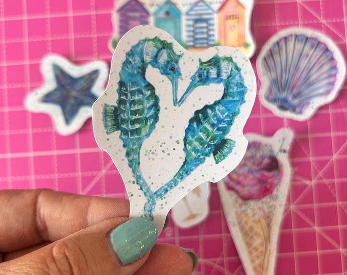 Seahorses Sticker, Vinyl Animal Decal, Sea Life Gifts, Small Journal Sticker, Stationary Sticker, Under the Sea, Ocean Life, Coastal Decals